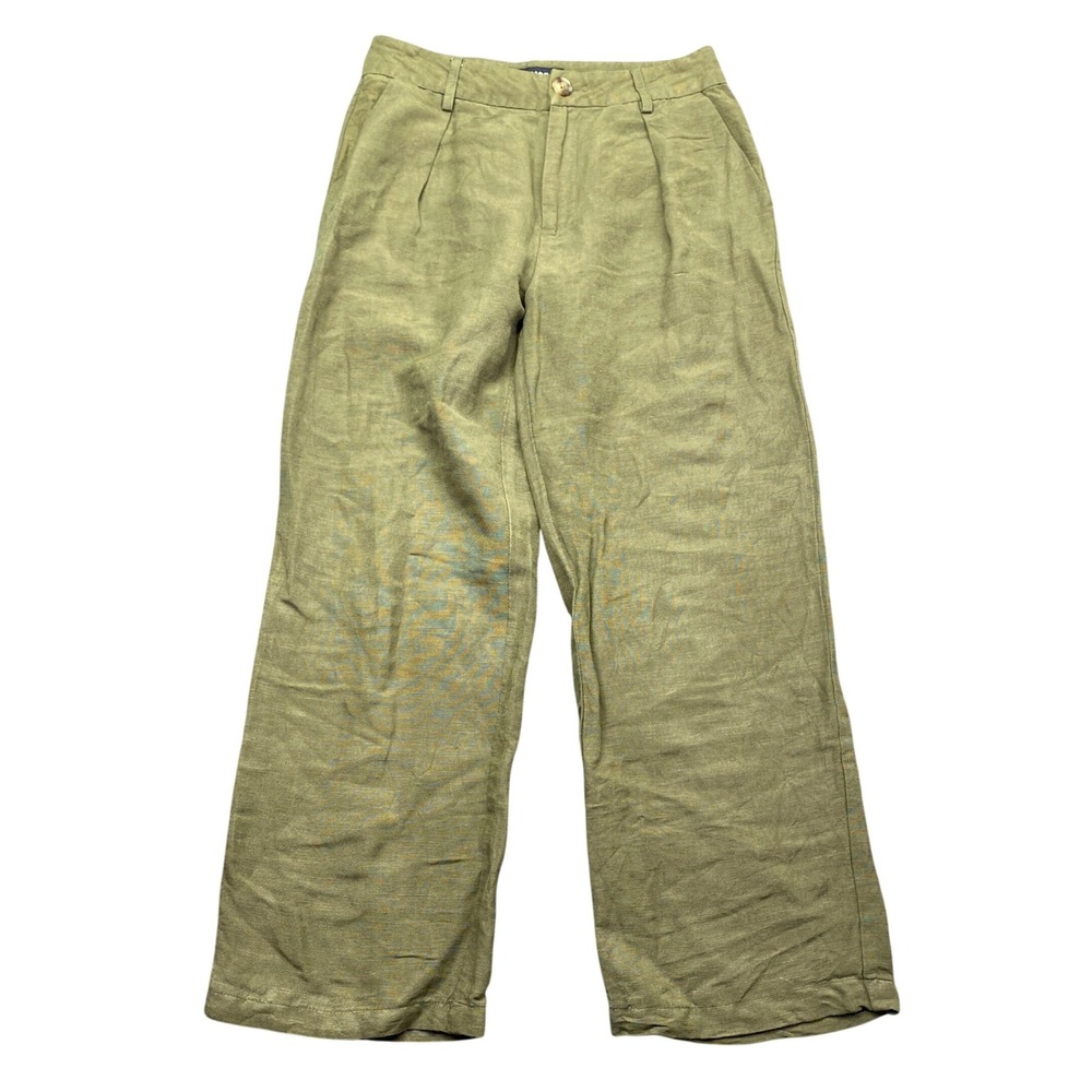 PAIGE‎ Army Green Linen Blend Wide Leg Pleated Trousers Size 2 Tropical Boho